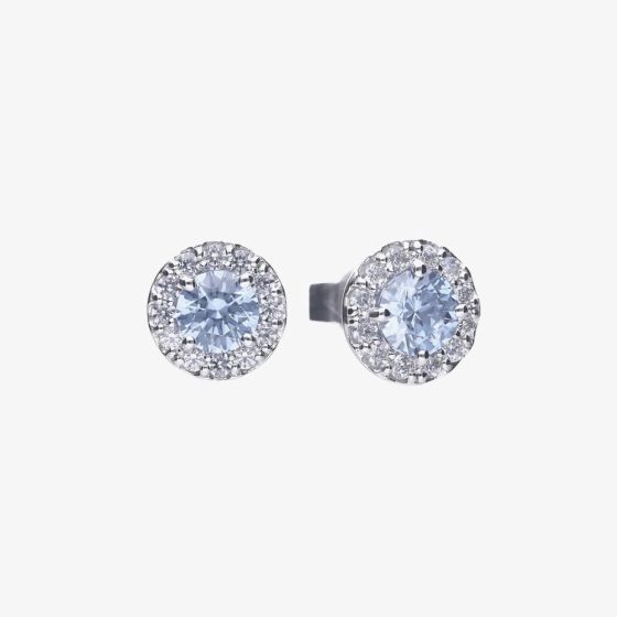 Diamonfire Silver Light Blue Round Cubic Zirconia Halo Stud Earrings E5776