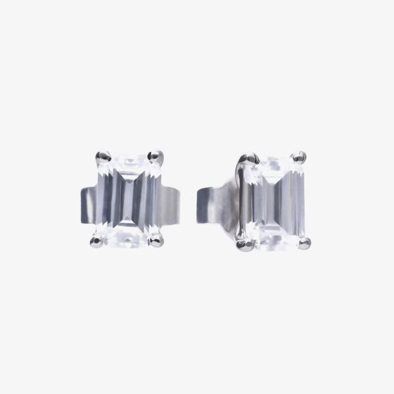 Diamonfire Silver Emerald Cut Cubic Zirconia Stud Earrings E5782