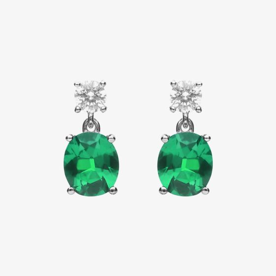 Diamonfire Sterling Silver Green Cubic Zirconia Drop Earrings E6199