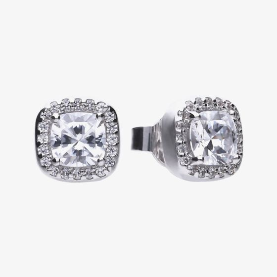 Diamonfire Sterling Silver Square Cubic Zirconia Halo Stud Earrings E5590