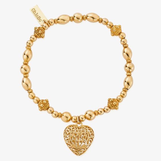 ChloBo Inner Glow 18ct Gold Plated Heart Beaded Bracelet GBFRBB059