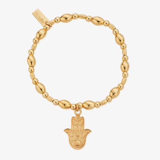 ChloBo Treasures Of Bali Guardians Gaze 18ct Yellow Gold Plated Hamsa Hand Charm Bracelet GBBCOB3507