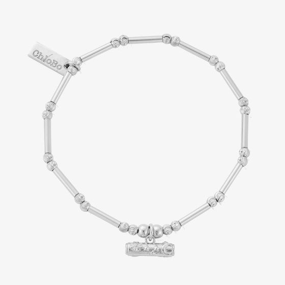 ChloBo Silver Dainty Moon Cut Sparkle T-Bar Bracelet SBMCTN3554