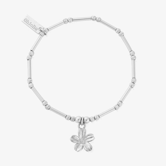 ChloBo Silver Dainty Moon Cut Sparkle Forget Me Not Bracelet SBMCTN3410