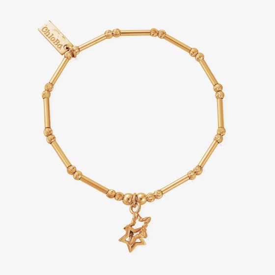 ChloBo Gold Plated Dainty Moon Cut Sparkle Interlocking Star Bracelet GBMCTN3407