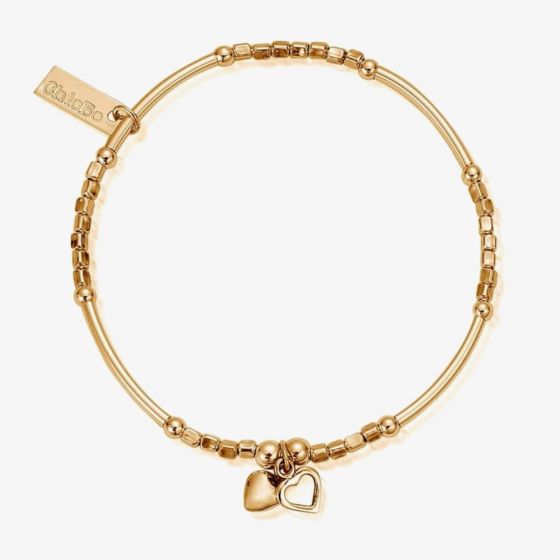 ChloBo Gold Plated Mini Noodle Cube Double Hearts Bracelet GBMNC1068
