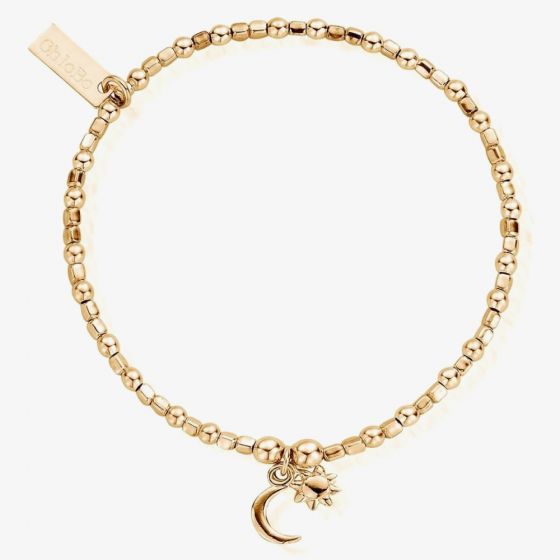 ChloBo Gold Plated Mini Cube Dainty Moon & Sun Bracelet GBCFB1097