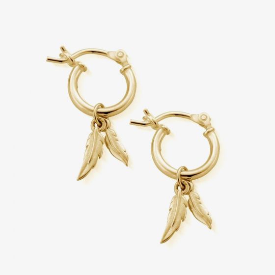 ChloBo Gold Plated Double Feather Hoop Earrings GEH1096