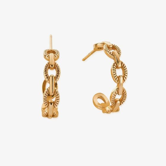 ChloBo Gold Plated Figaro Chain Huggies Hoop Earrings GEH3471
