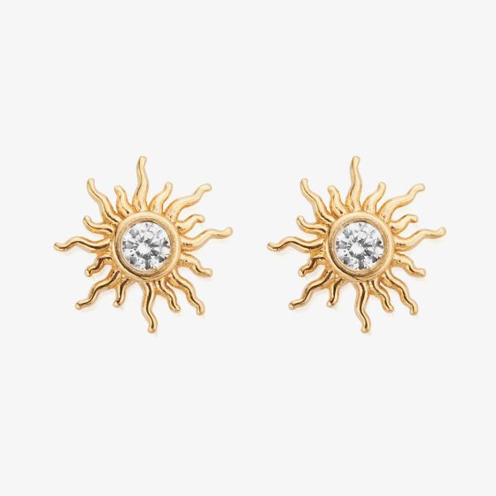 ChloBo Treasures Of Bali Sunrise Glow 18ct Yellow Gold Plated Cubic Zirconia Sun Stud Earrings GEST3545