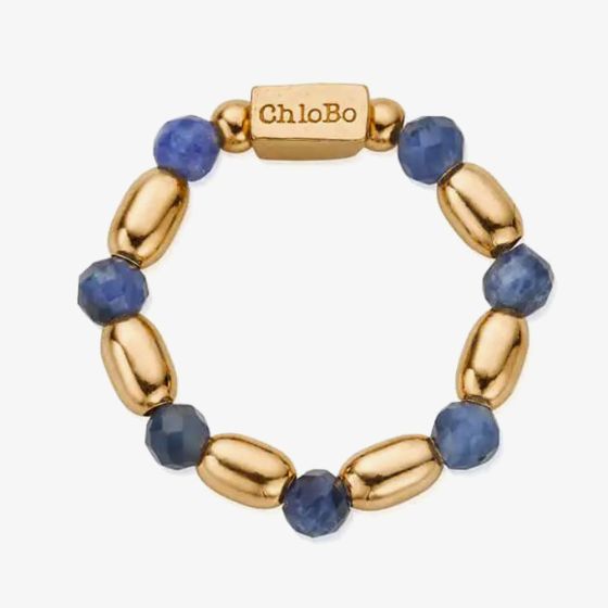 ChloBo Mini Rice Gold Plated Sodalite Beaded Ring GR2S