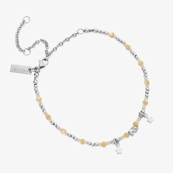 ChloBo Treasures Of Bali Elephant Enchantment Sterling Silver Multi Stone Beaded Anklet SANAP12014038