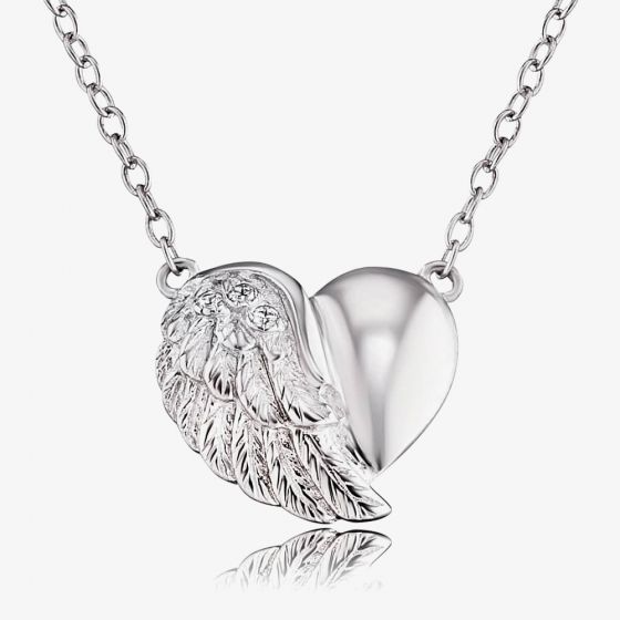 Angel Whisperer Silver Heart Wing Necklace ERN-LILHEARTWING