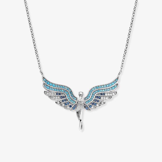Angel Whisperer Silver & Blue Cubic Zirconia Angel Pendant Necklace ERN-FLYANGEL-ZIBL