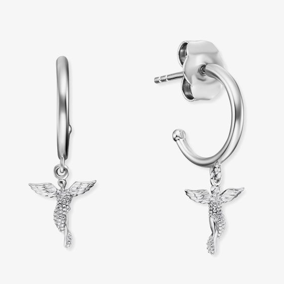 Angel Whisperer Silver Guardian Angel Hoop Earrings ERE-LILANGEL-CR