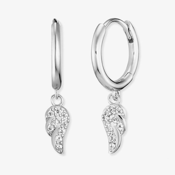 Angel Whisperer Flying Wings Silver Hoop Dropper Earrings ERE-FLYWING1-ZI-CR