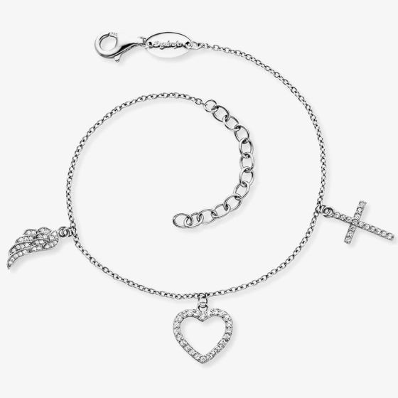 Angel Whisperer Silver Cubic Zirconia Faith Love And Hope Chain Bracelet ERB-FLH-ZI