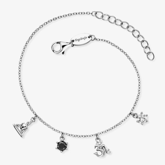 Angel Whisperer Silver & Black Cubic Zirconia Multi Charm Bracelet ERB-YIYA-ZI