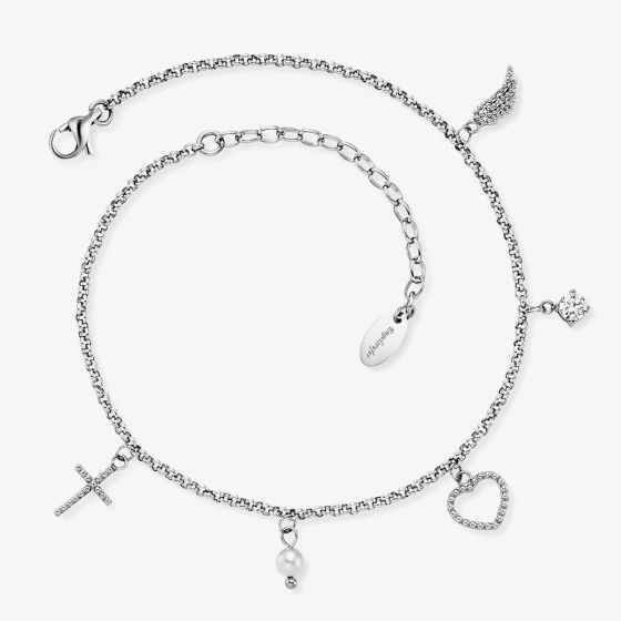 Angel Whisperer Silver Heart Multi Charm Anklet ERFS-FLH-PE-ZI