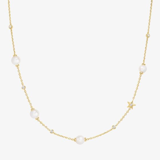 Ania Haie Miss Dainty 14ct Gold Plated Pearl & Cubic Zirconia Star Necklace NO65-09G