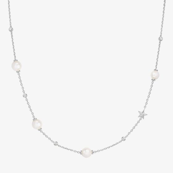 Ania Haie Miss Dainty Sterling Silver Pearl & Cubic Zirconia Star Necklace N065-09H