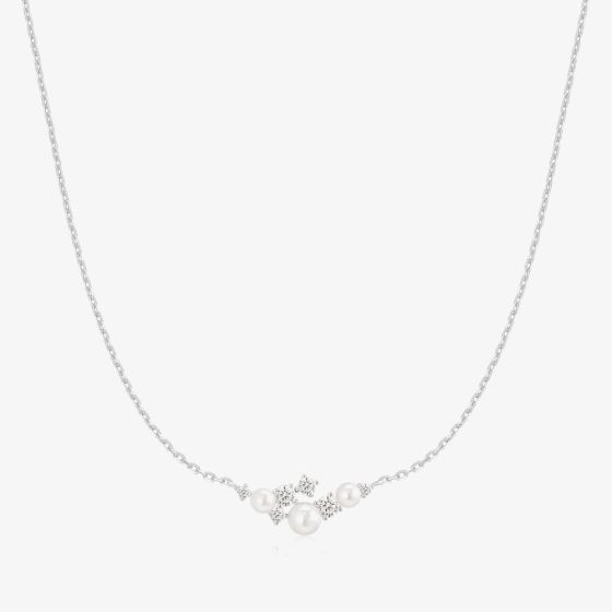 Ania Haie Starlit Drops Silver, Shell Pearl & Cubic Zirconia Cluster Necklace N074-06H