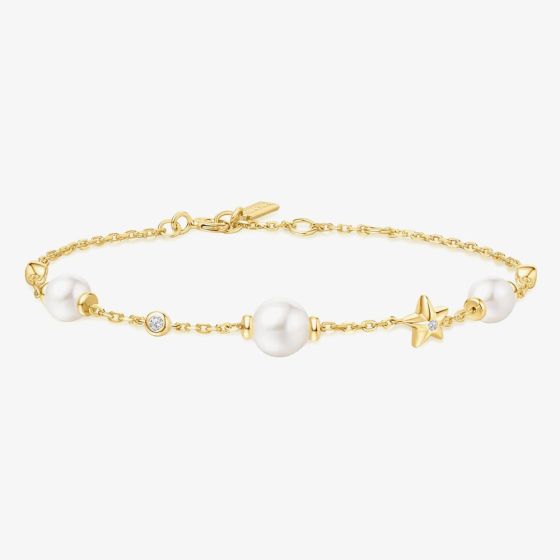 Ania Haie Miss Dainty 14ct Gold Plated Pearl Star Bracelet B065-05G