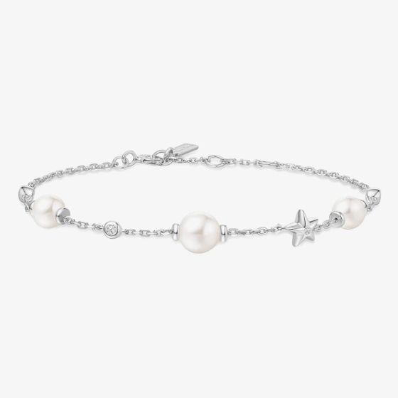 Ania Haie Miss Dainty Sterling Silver Pearl Star Bracelet B065-05H