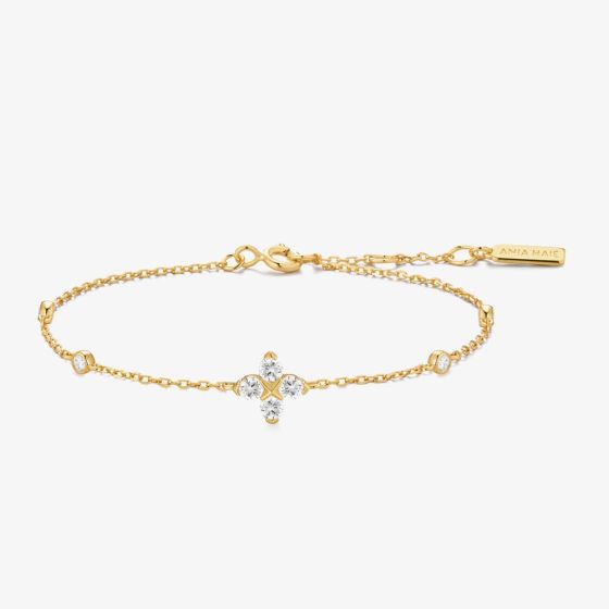 Ania Haie Starlit Drops 14ct Gold Plated Sparkling Lucky Clover Bracelet B074-04G