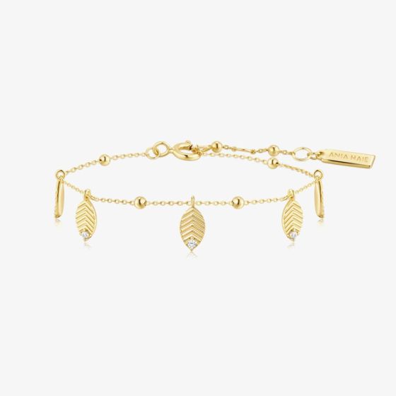 Ania Haie Ripple Joy 14ct Gold Plated Leaf Station Bracelet B073-05G