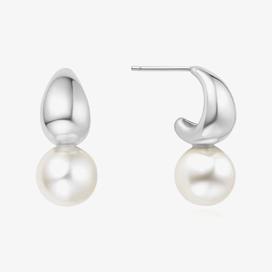 Ania Haie Vogue Maven Sterling Silver Shell Pearl Dome Hoop Earrings E062-06H