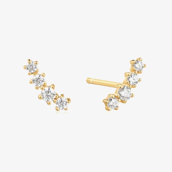 Ania Haie Miss Twinkle 14ct Gold Plated Cubic Zirconia Climber Stud Earrings E056-02G