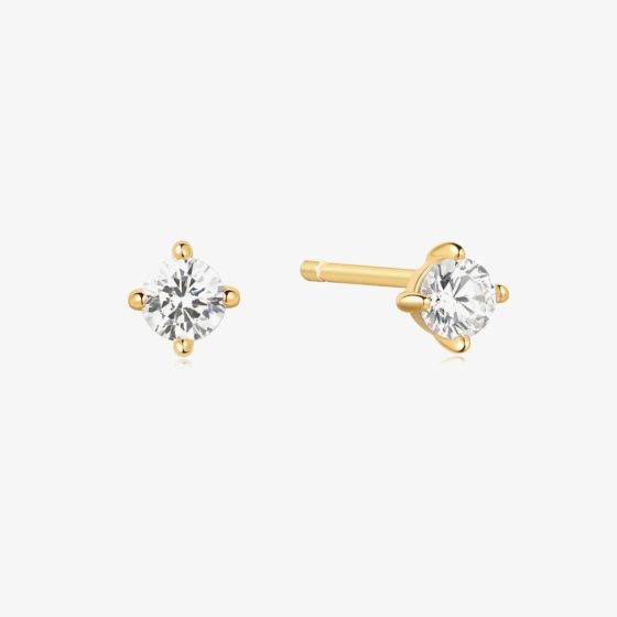 Ania Haie Heart Hunter 14ct Gold Plated Cubic Zirconia Stud Earrings E057-01G