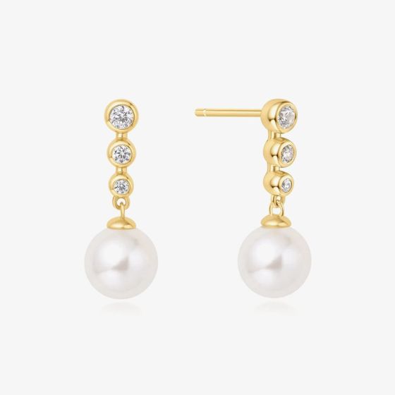Ania Haie Miss Dainty 14ct Gold Plated Cubic Zirconia Shell Pearl Drop Earrings E065-03G