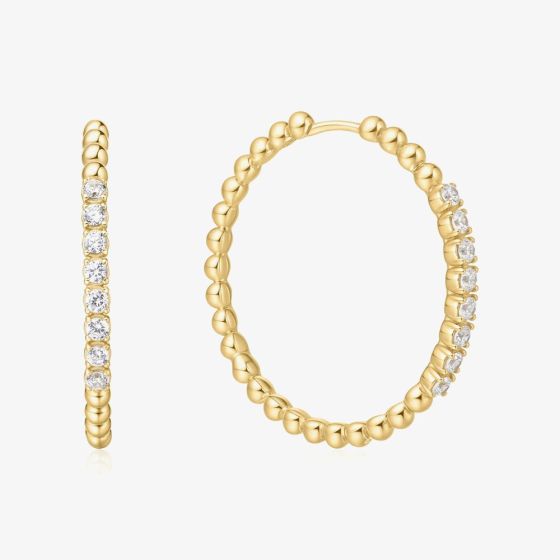 Ania Haie Miss Dainty 14ct Gold Plated Large Cubic Zirconia Bead Hoop Earrings E065-05G