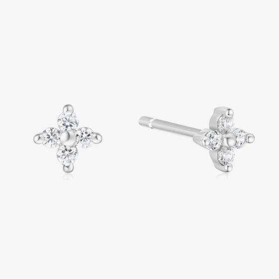 Ania Haie Sunny Sparkler Sterling Silver Cubic Zirconia Petal Stud Earrings E064-01H