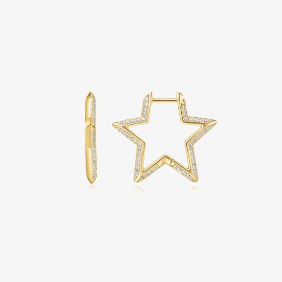 Ania Haie Sunny Sparkler 14ct Gold Plated Pave Star Hoop Earrings E064-05G