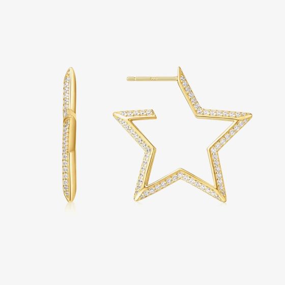 Ania Haie Sunny Sparkler 14ct Gold Plated Large Pave Star Hoop Earrings E064-09G