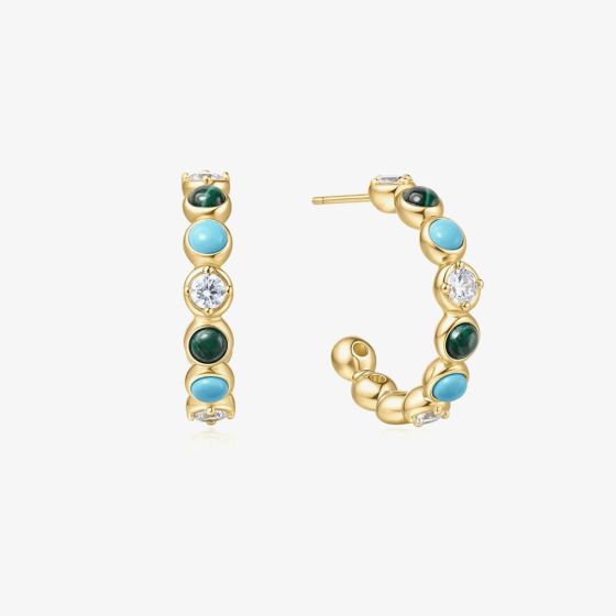 Ania Haie Chill Voyager 14ct Gold Plated Multi Stone Beaded Hoop Earrings E063-08G