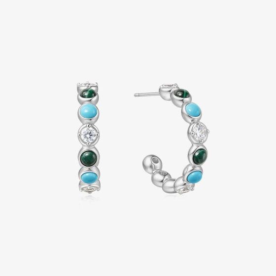 Ania Haie Chill Voyager Sterling Silver Multi Stone Beaded Hoop Earrings E063-08H
