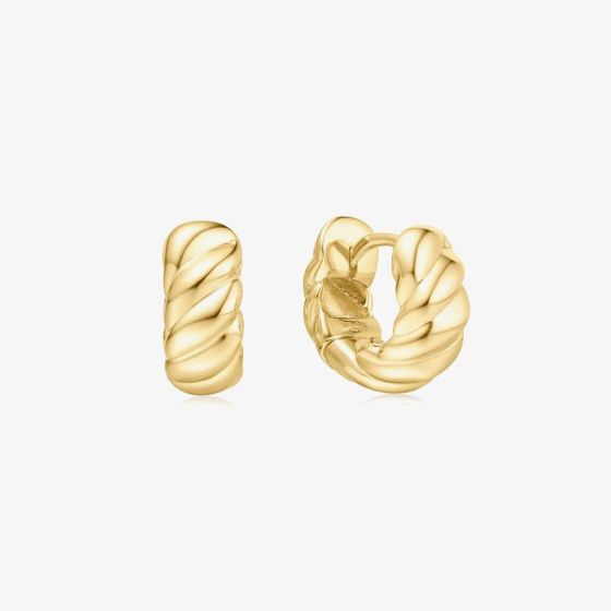 Ania Haie Chill Voyager 14ct Gold Plated Textured Chunky Huggie Hoop Earrings E063-06G