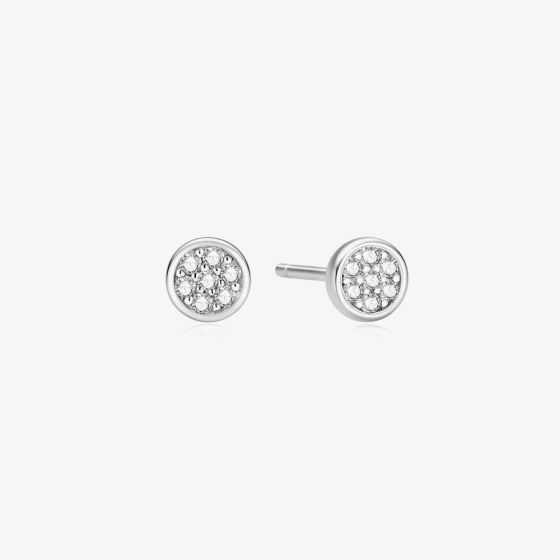Ania Haie Luna Gaze Silver Small Cubic Zirconia Disc Stud Earrings E075-02H