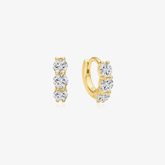 Ania Haie Luna Gaze Gold Plated Trio Cubic Zirconia Huggie Earrings E075-04G
