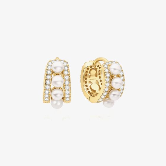 Ania Haie Luna Gaze Gold Plated Shell Pearl & Cubic Zirconia Huggie Earrings E075-15G