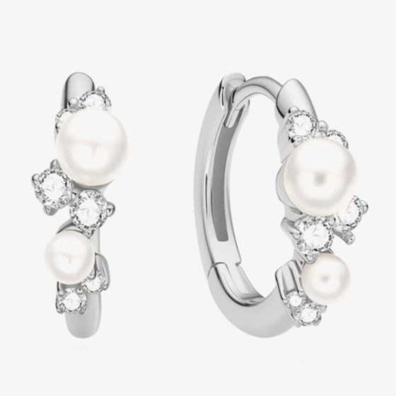 Ania Haie Starlit Drops Silver Shell Pearl & Cubic Zirconia Huggie Hoop Earrings E074-05H