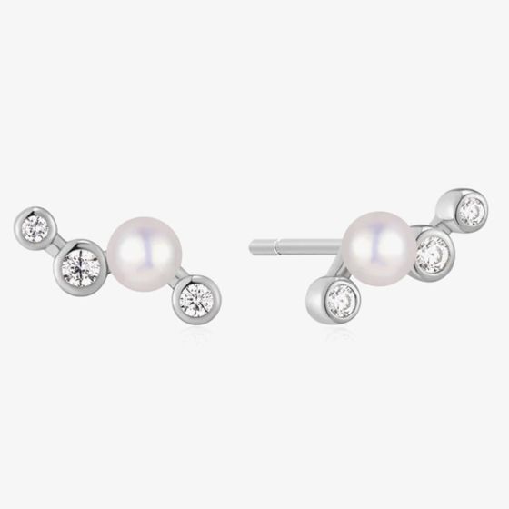 Ania Haie Starlit Drops Silver Zig-Zag Shell Pearl Stud Earrings E074-11H