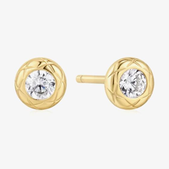 Ania Haie Tide Echo 14ct Gold Plated Textured Bezel-Set Stud Earrings E072-01G