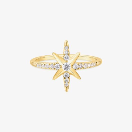 Ania Haie Miss Dainty 14ct Gold Plated Cubic Zirconia Star Ring R065-02G