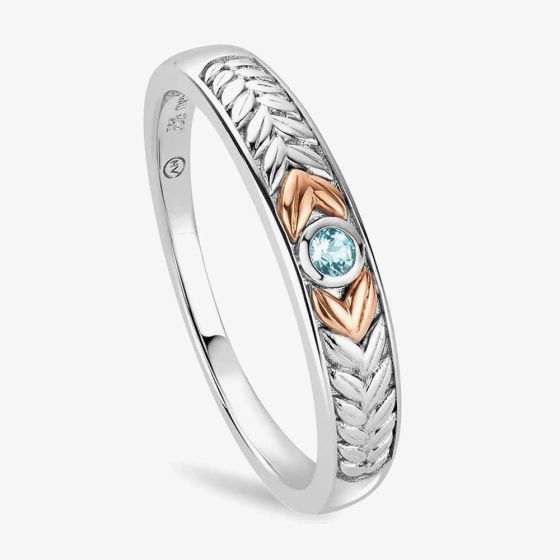 Clogau Silver & 9ct Rose Gold Lilibet Blue Topaz Slim Channel Ring 3SQNM0725