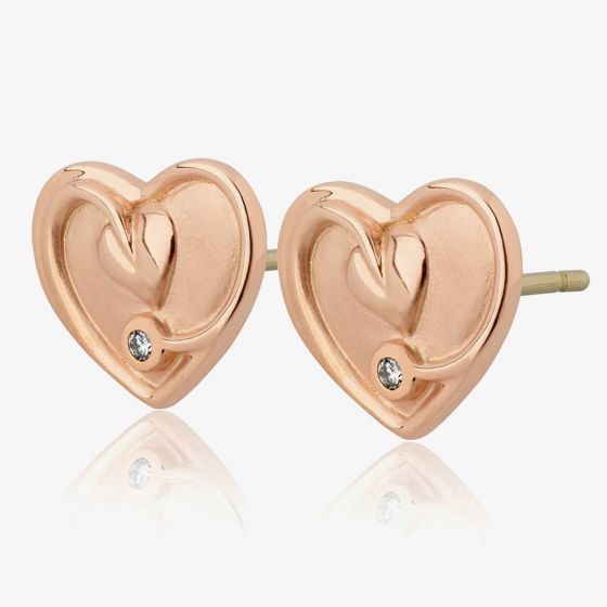 Clogau 9ct Rose Gold Tree Of Life Diamond Heart Stud Earrings TLDSE